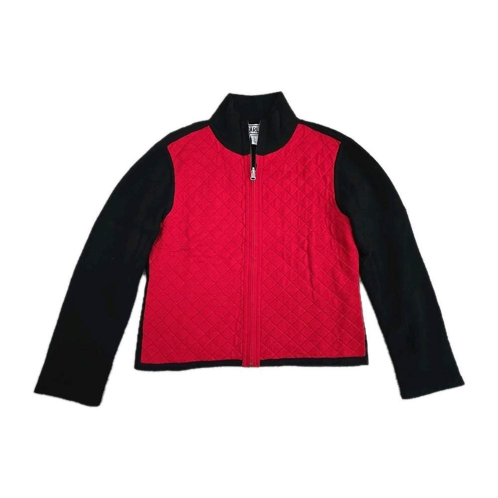 Carlisle‎ Merinol Angora Blend Reversible Red Blavk Jacket Zip Up Size M Vintage